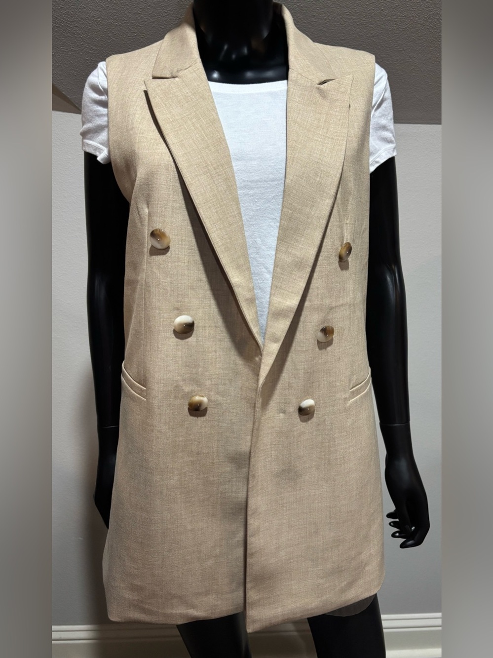Joie Stone Flax Long Vest Tortoise Buttons Sz Small